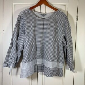 Habitat Grey White Striped Seersucker 3/4 Sleeve Top XXL 65033 Relaxed Fit